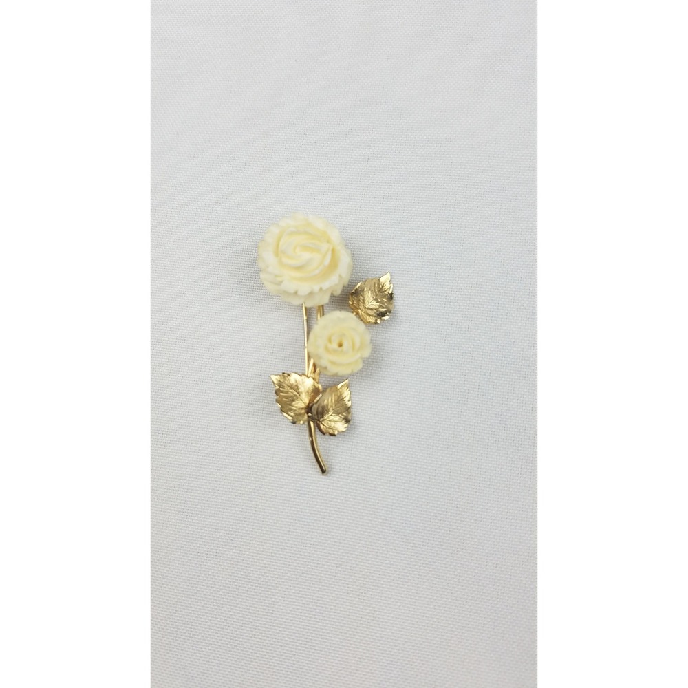 Vtg A & Z brooch‎ 12K GF gold filled carved rose flower gold tone cottagecore